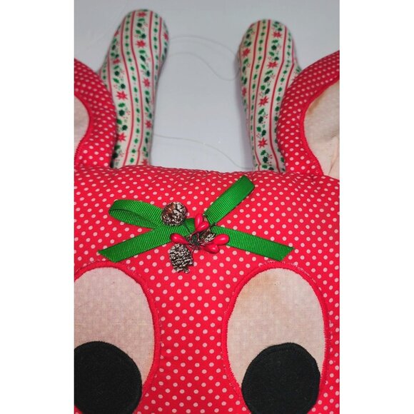Large Handmade Red & White Polka Dot Reindeer Pillow Christmas Decor Mid Century - Picture 10 of 15
